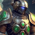 Futuristic knight in high-tech armor with green accents