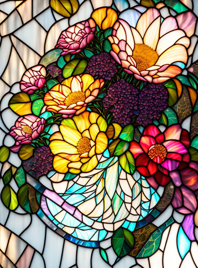 Stained glass flowers from a funeral