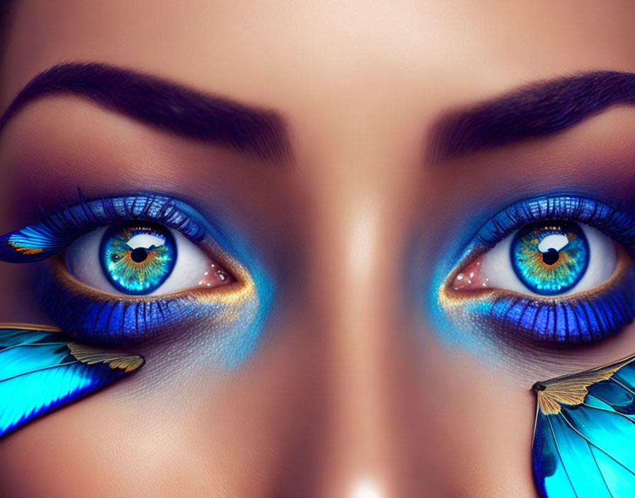 Close-Up of Person with Vibrant Blue Eyes and Elaborate Eye Makeup