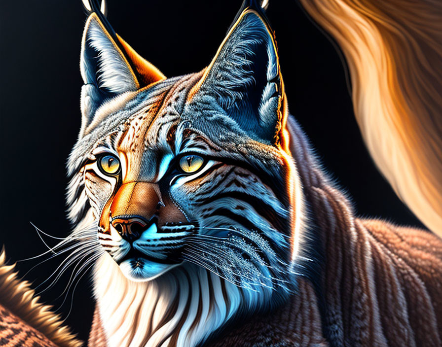 Vivid Lynx Digital Artwork with Glowing Eyes and Dark Background
