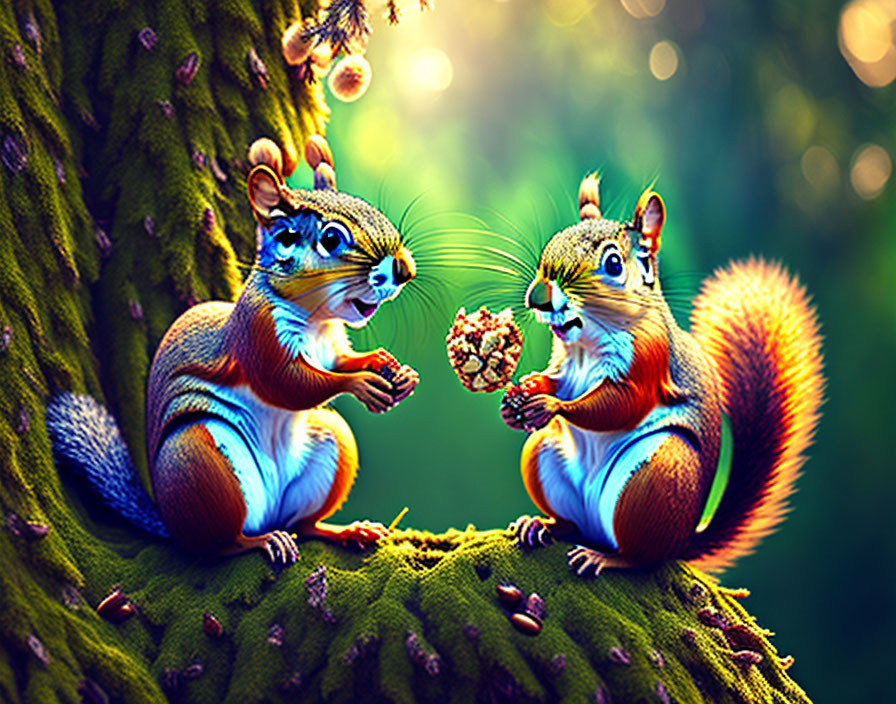 Squirrels on top of a tree eating nuts