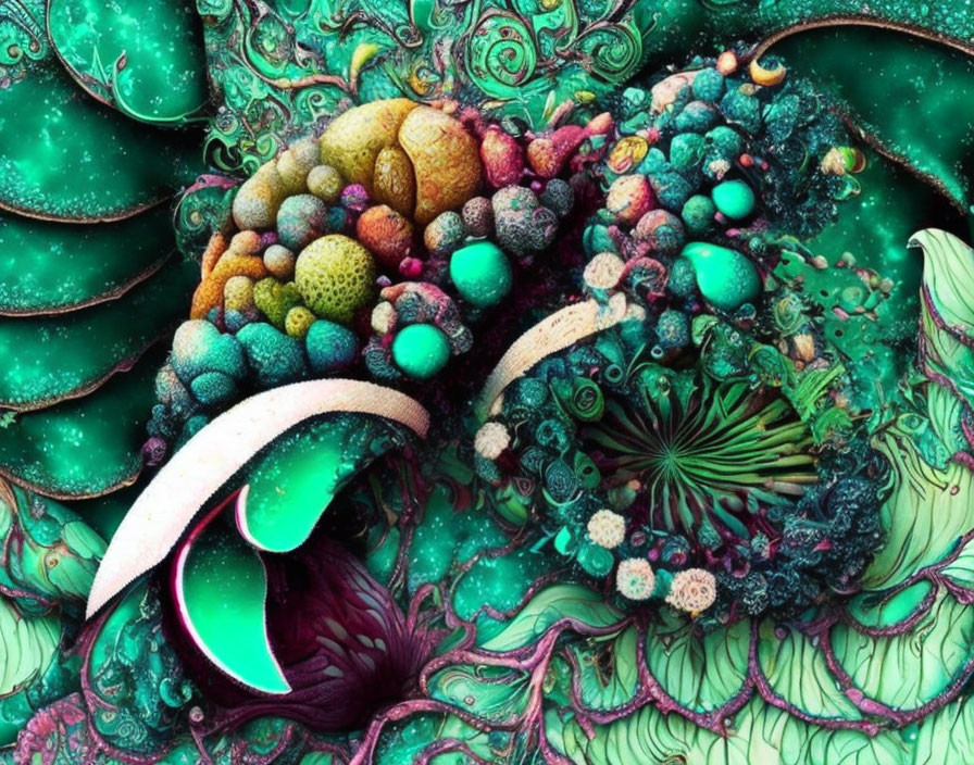 Colorful Fractal Art: Intricate Patterns and Textures in Green Shades