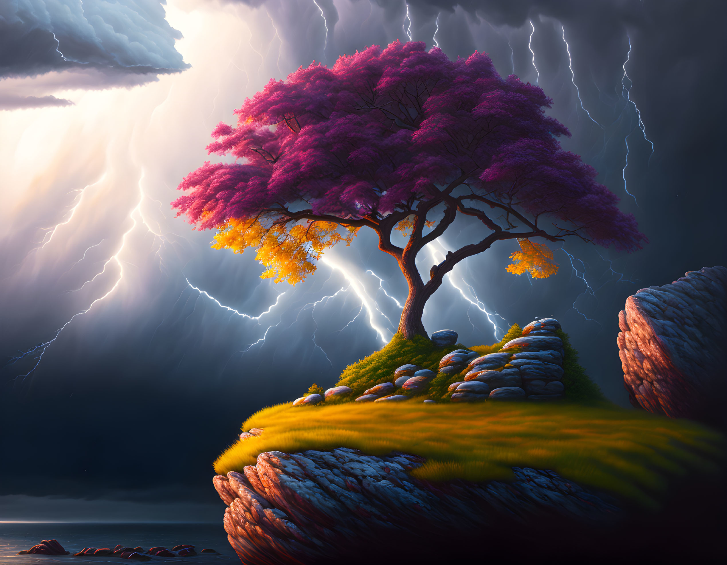 tree in a thunderstorm