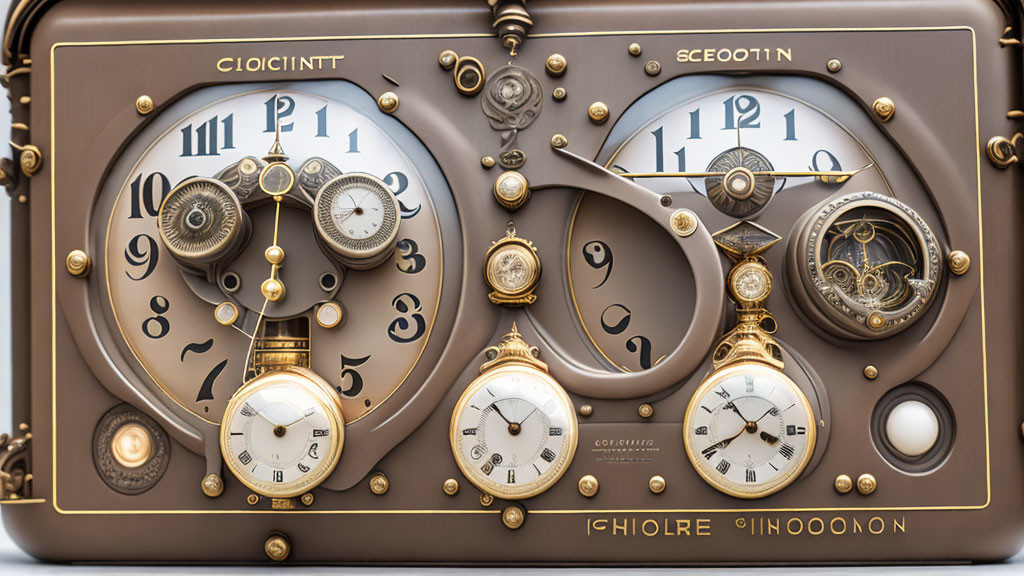 Intricate Steampunk-Style Clock with Multiple Time Faces