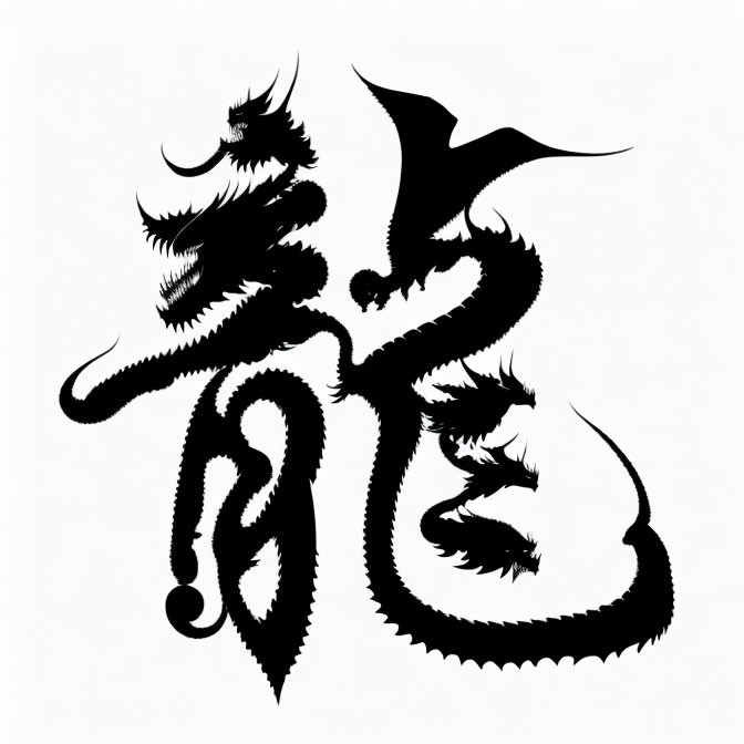 Detailed Black Dragon Silhouette with Swirling Forms and Scales