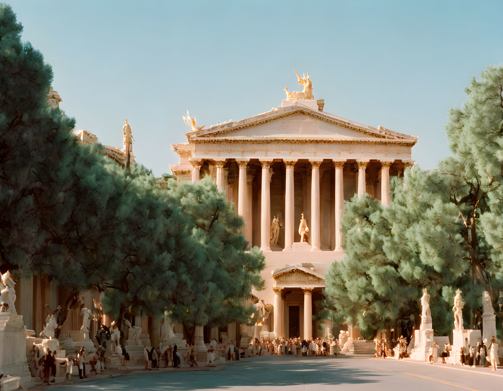 Neoclassical Building with Corinthian Columns and Statues