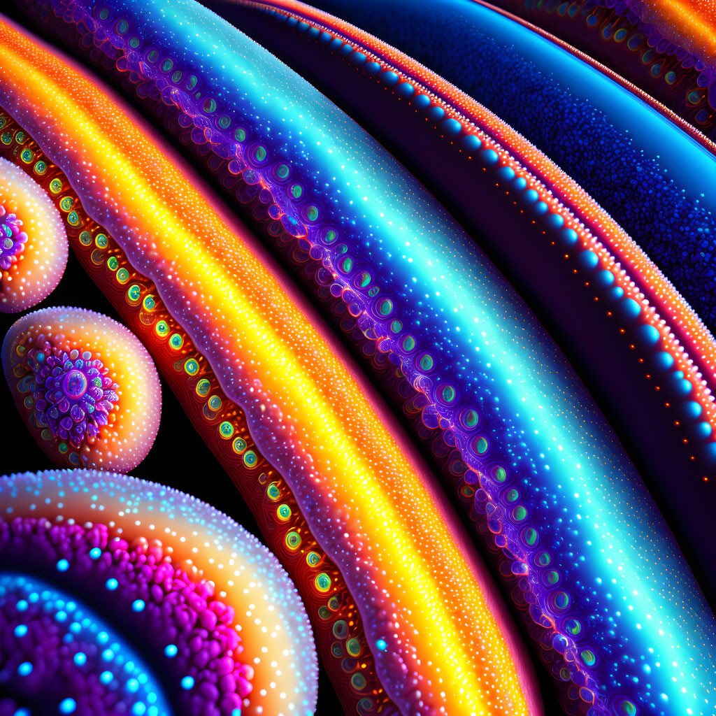 Colorful digital fractal art with swirling patterns in blues, pinks, and purples