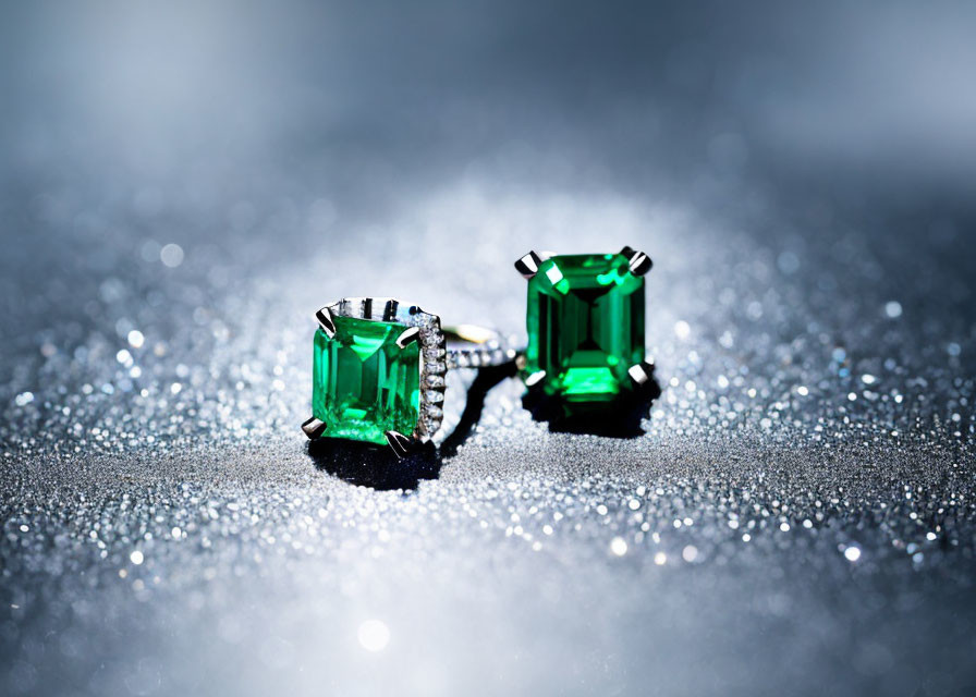 Emerald Earrings with Diamond Accents on Silver Surface