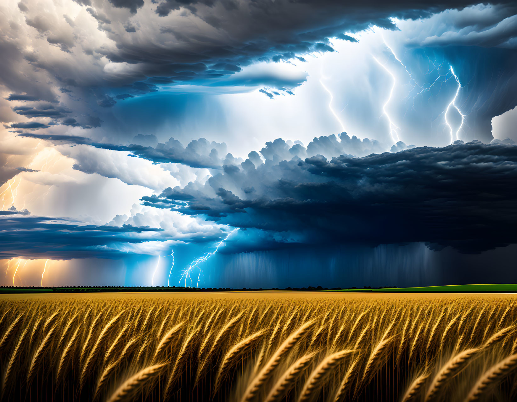 a thunderstorm is approaching in a wheat field
