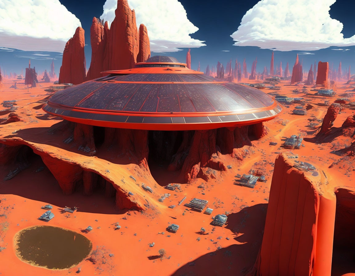 mars colony with generated clouds