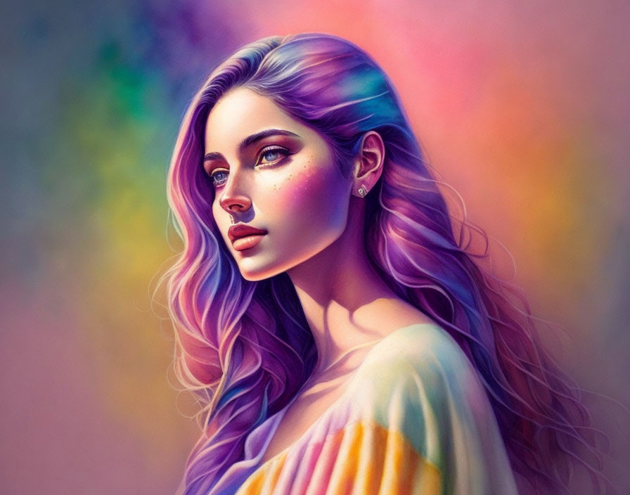 Vibrant background with woman featuring colorful hair
