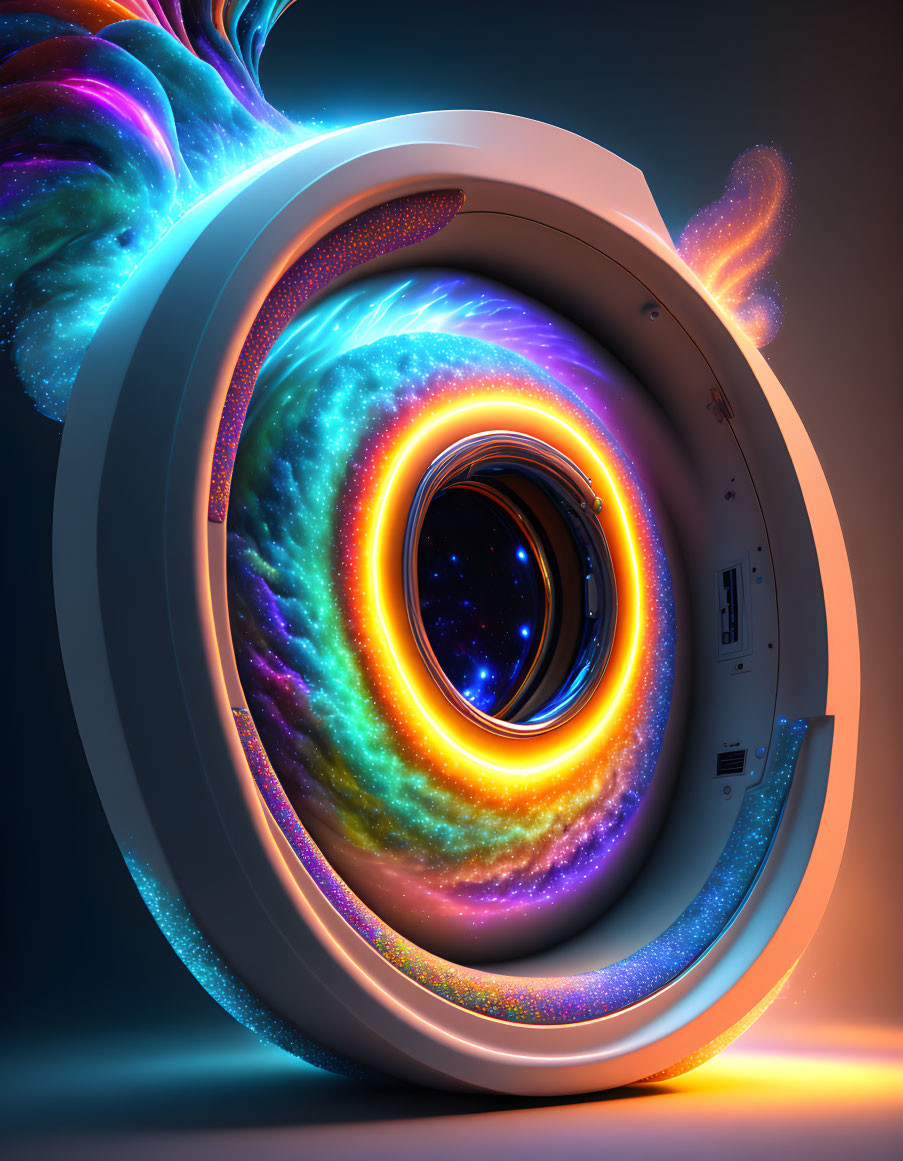 Colorful cosmic swirl inside washing machine - digital art piece