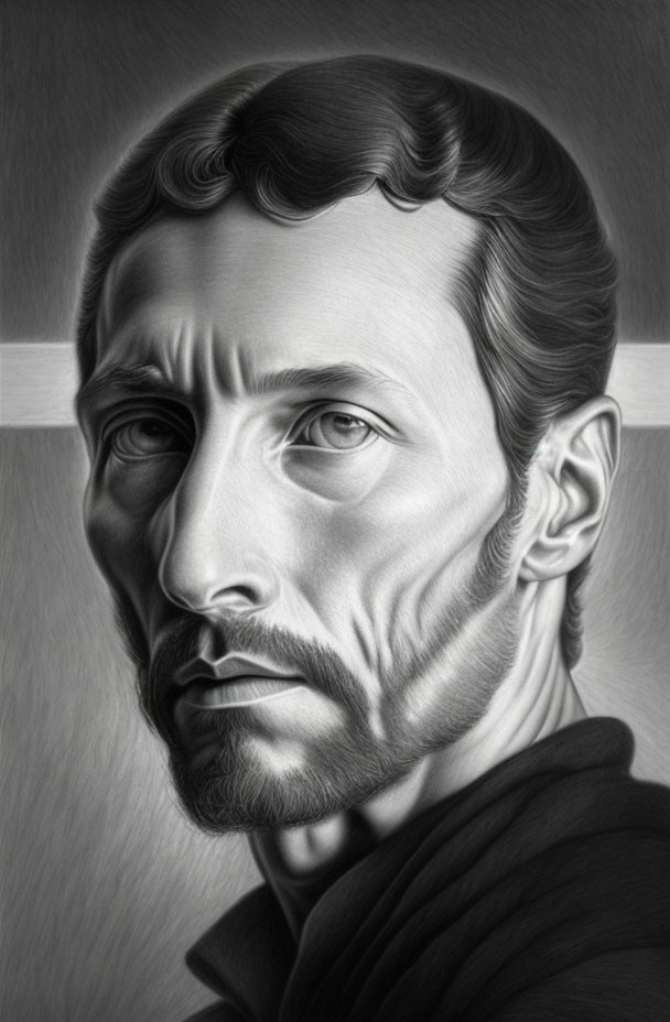 Monochrome digital portrait of a man with beard and mustache