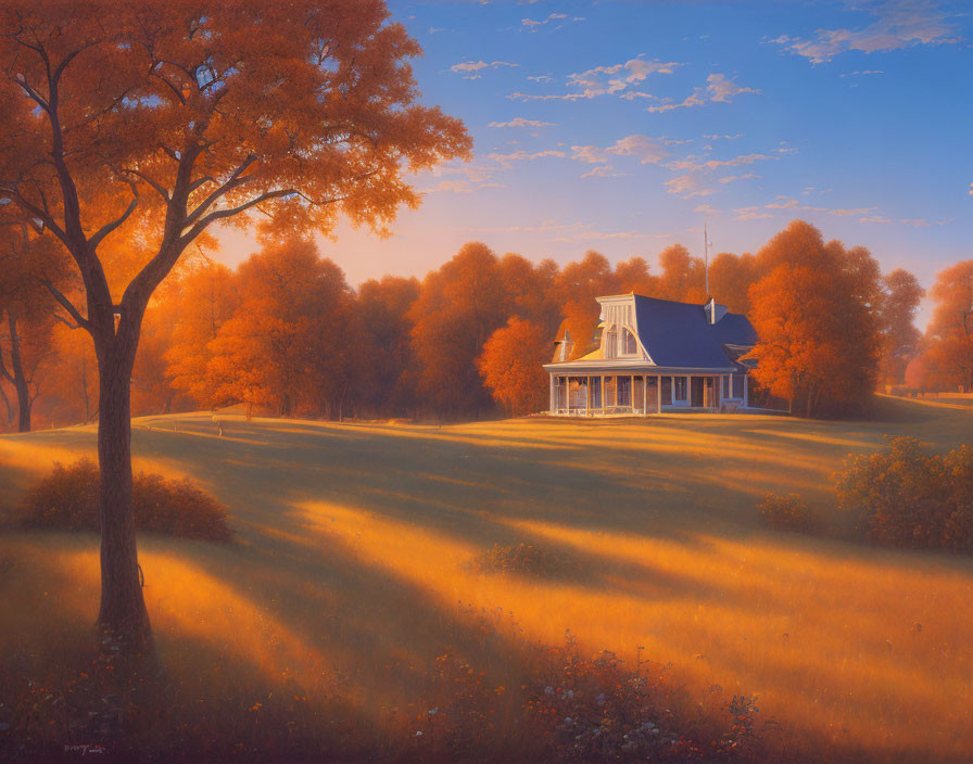 A house on a hill in the sunset of a beautiful day