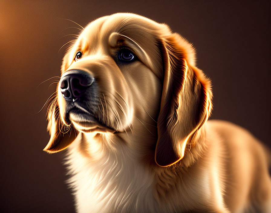 Golden Retriever Dog Digital Portrait on Warm Brown Background