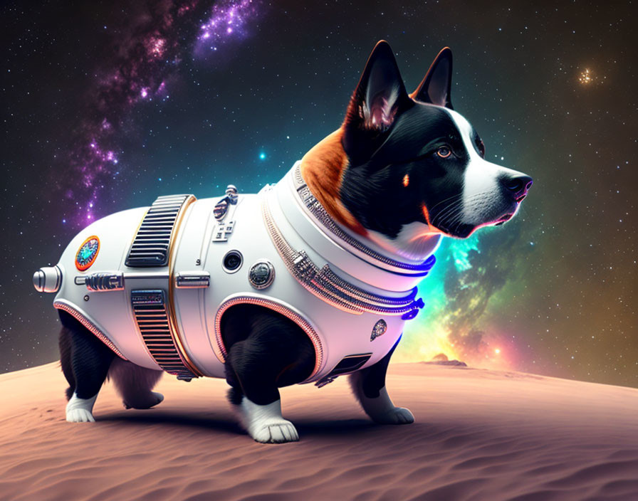 Detailed Astronaut Dog Artwork with Nebula Background