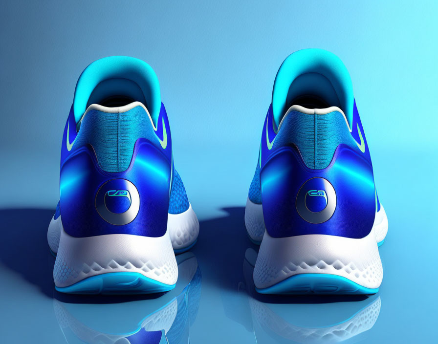 Blue and White High-Tech Sneakers with Electronic Locking Mechanism on Gradient Background