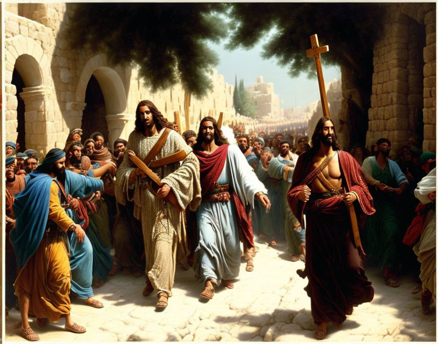 Jesus Christ carries his cross to Calvary 