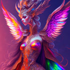 Colorful Mythical Creature Illustration with Feathered Wings and Ornate Headdress