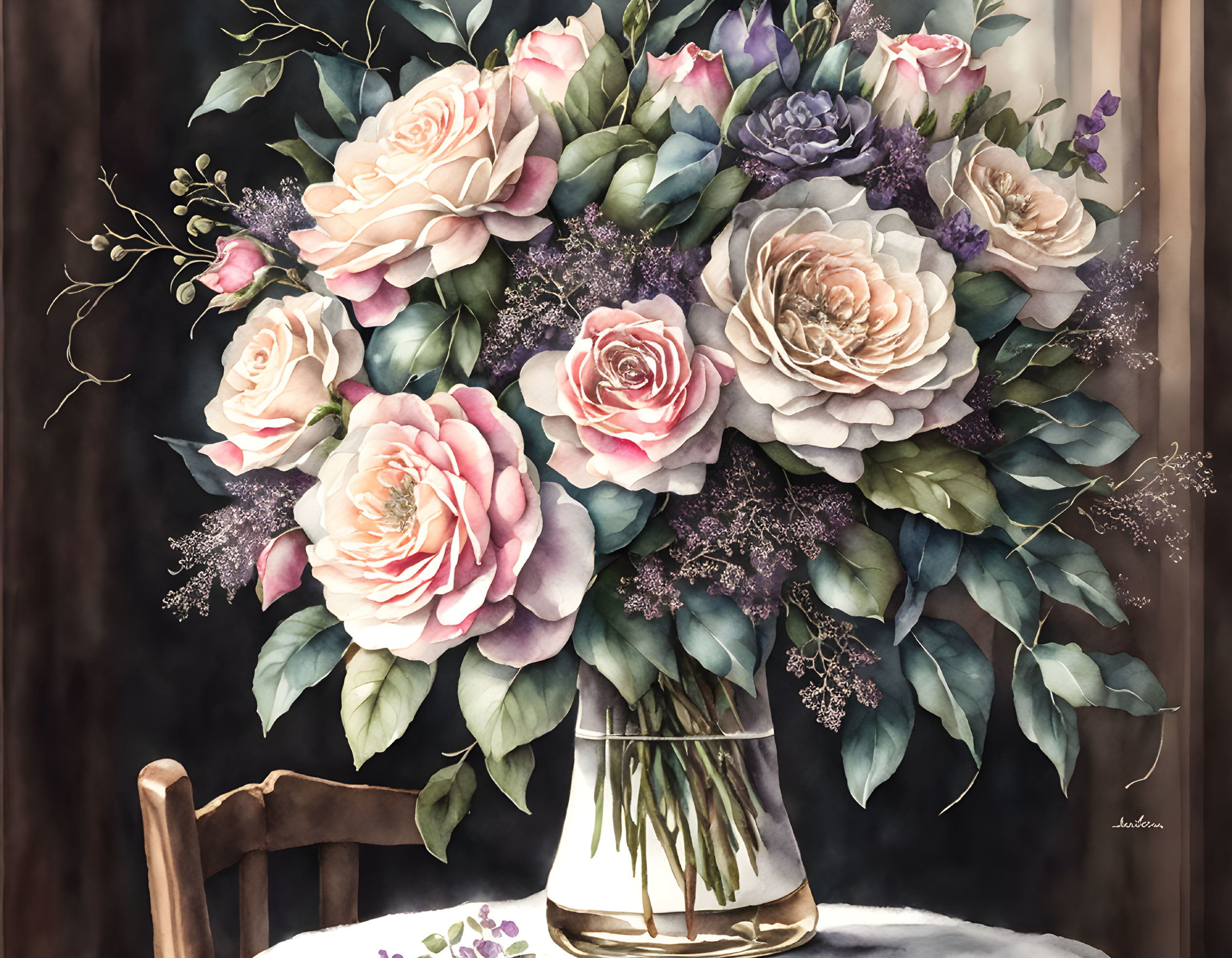 Charming Bouquet: A Watercolor-Photorealistic Blen
