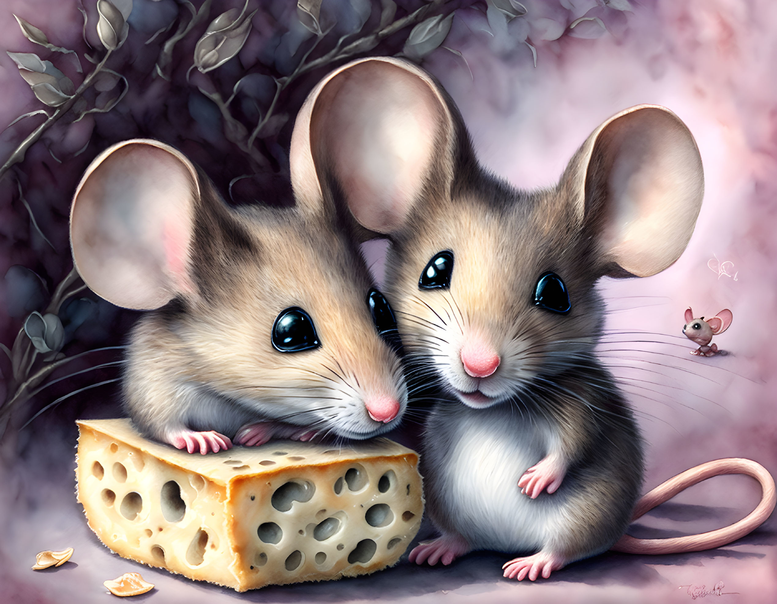Two Siamese Mice Sharing Cheese