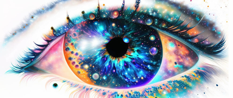 Colorful Eye Illustration with Cosmic Galaxy Pattern