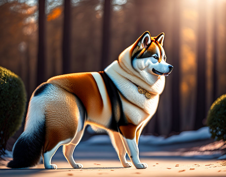 Majestic Shiba Inu Dog in Forest at Golden Hour