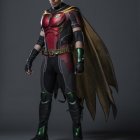 Superhero 3D Rendering in Red and Gold Costume