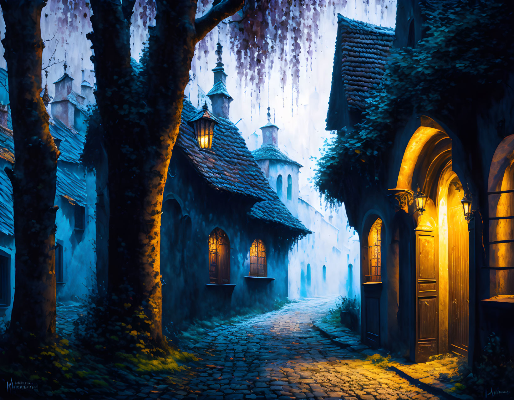 Dark alley in a medieval moldavian village 