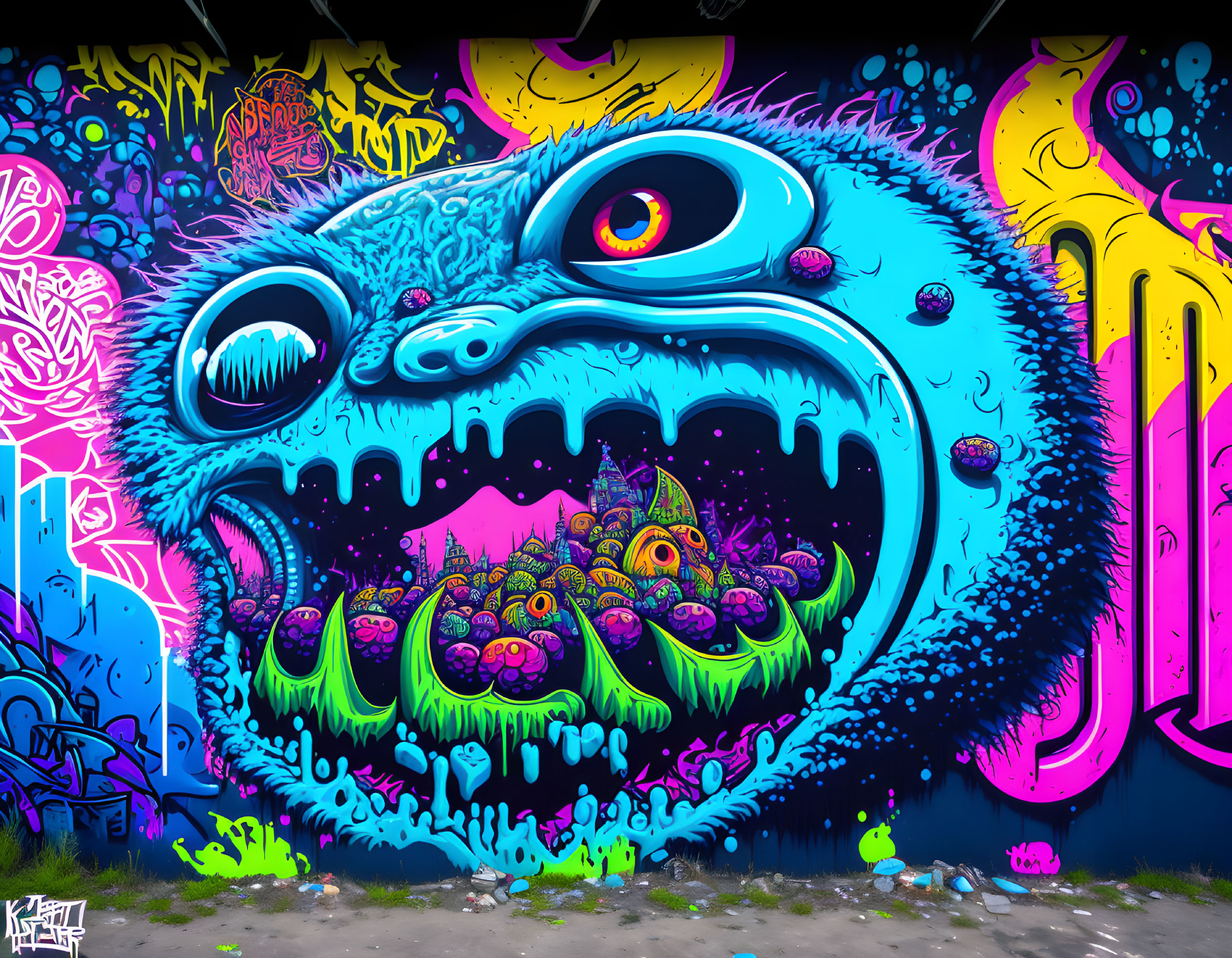 The bleberry monster graffiti