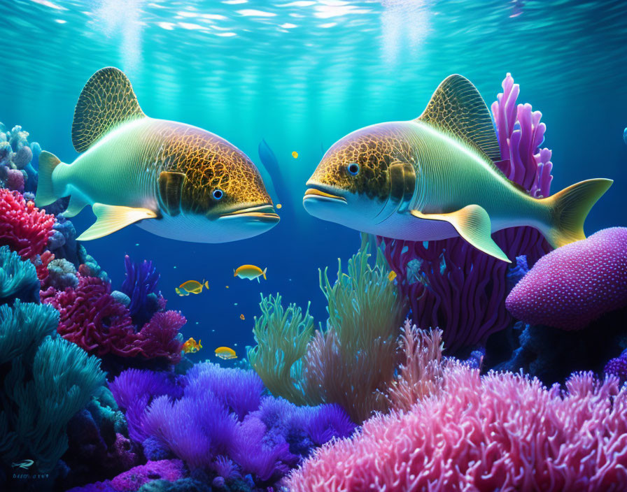 Colorful Fish and Coral Reefs in Underwater Scene