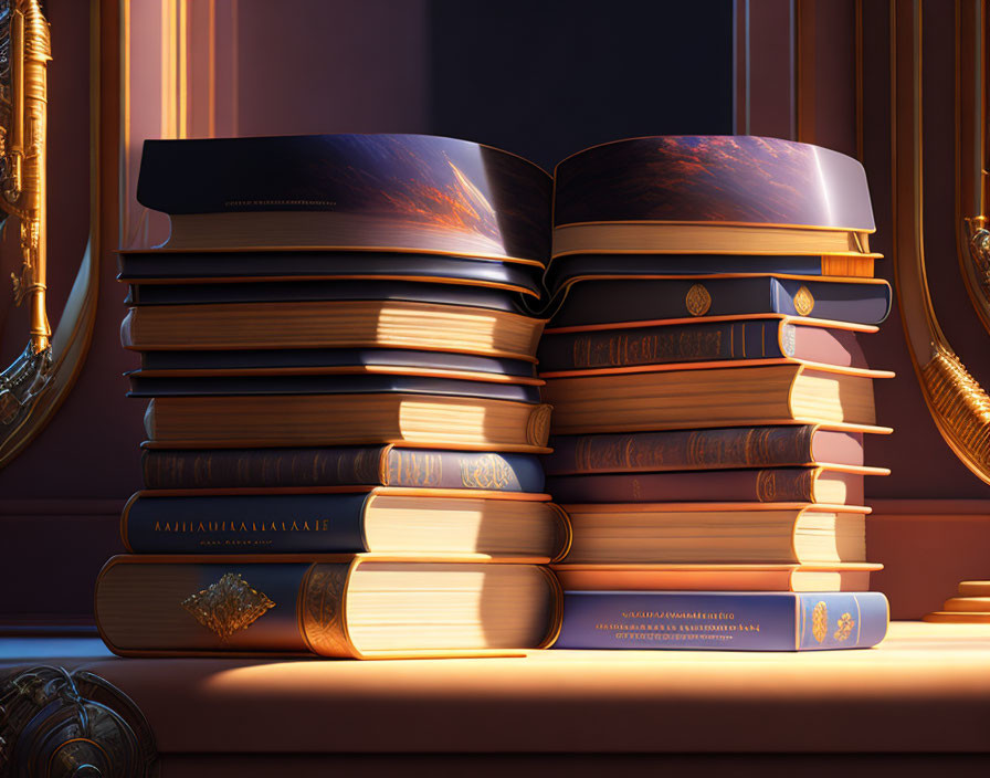 Luxurious Room with Stack of Hardcover Books