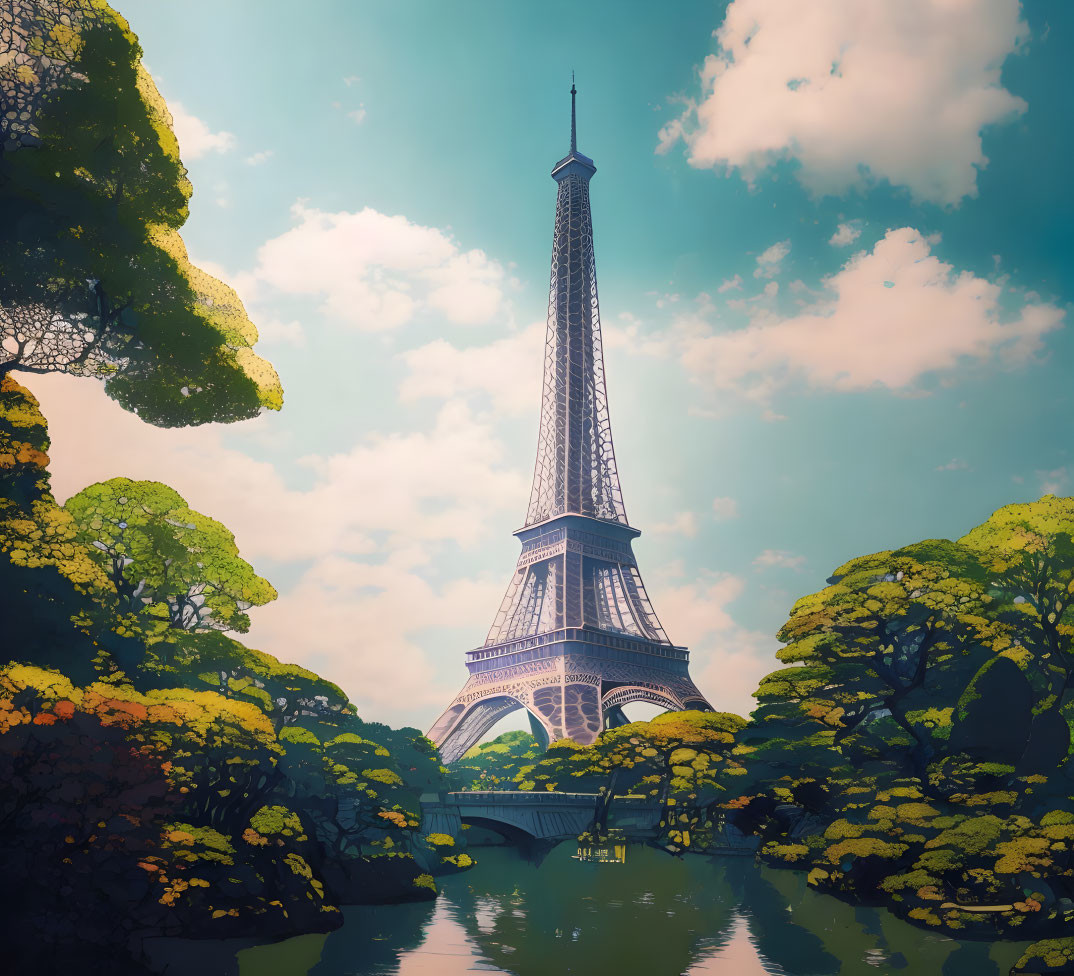 The Eiffel Tower in the beautiful nature of Japan