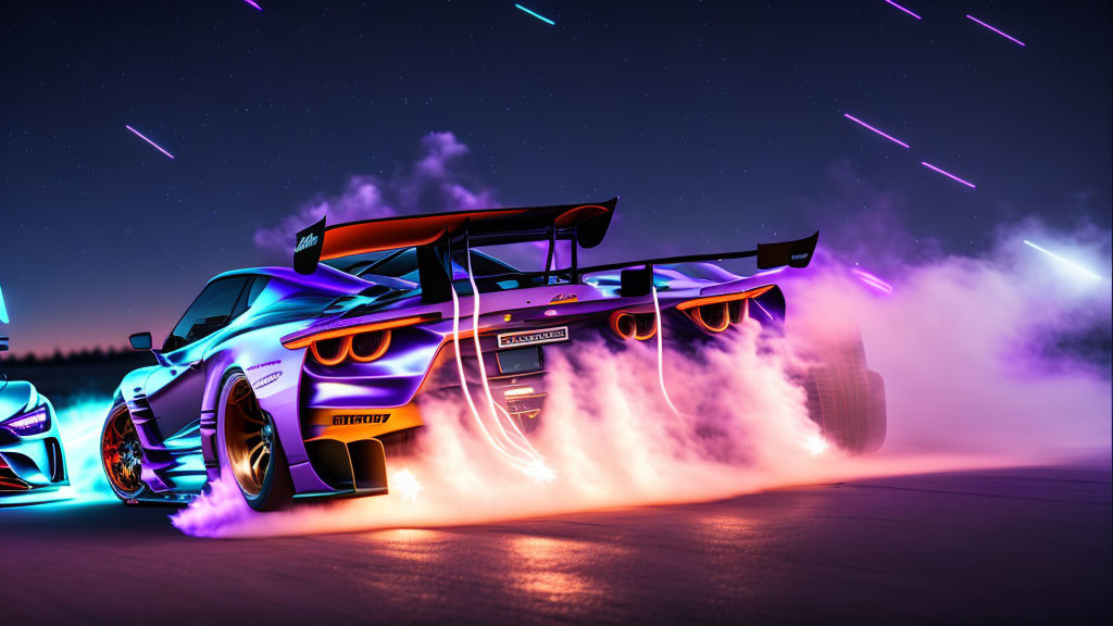 a car drifting with a really vibrant colours
