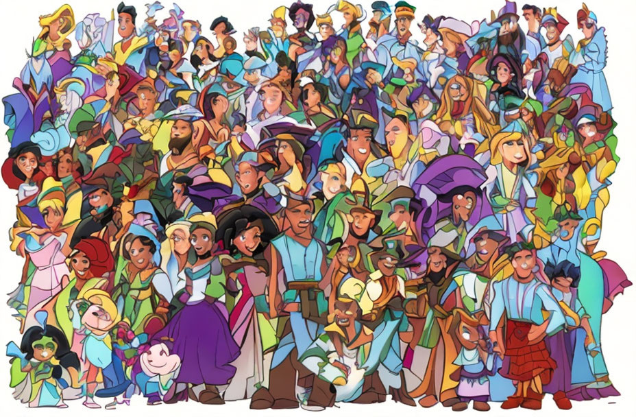 Colorful Disney Animated Characters Posed Together in Group