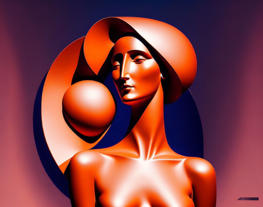 Abstract digital portrait of woman with warm orange and purple tones