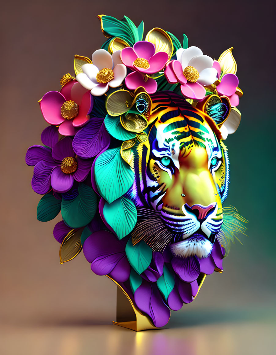 3D floral tiger face