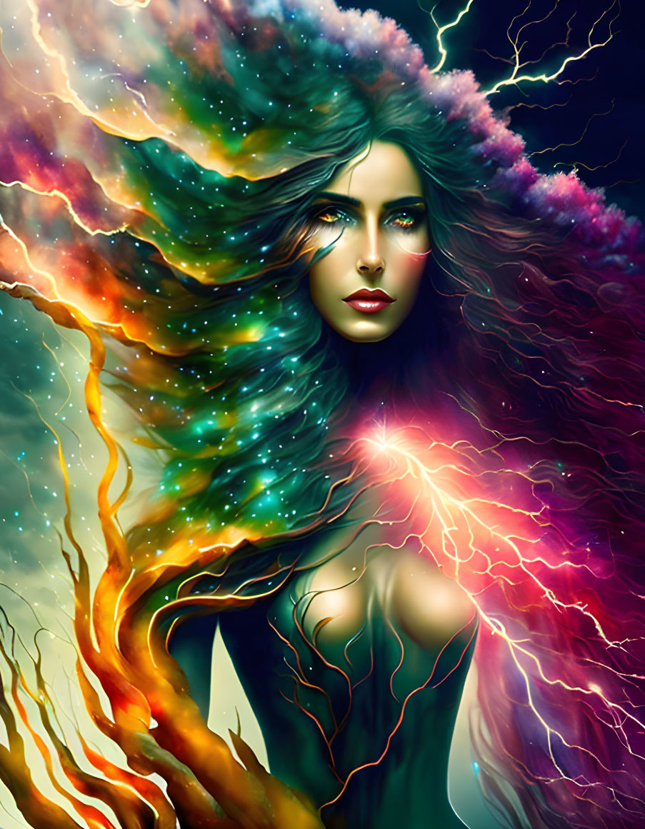 Powerful lightning and electric woman 