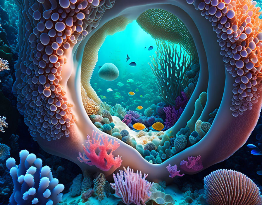 Colorful Coral and Marine Life in Sunlit Underwater Scene