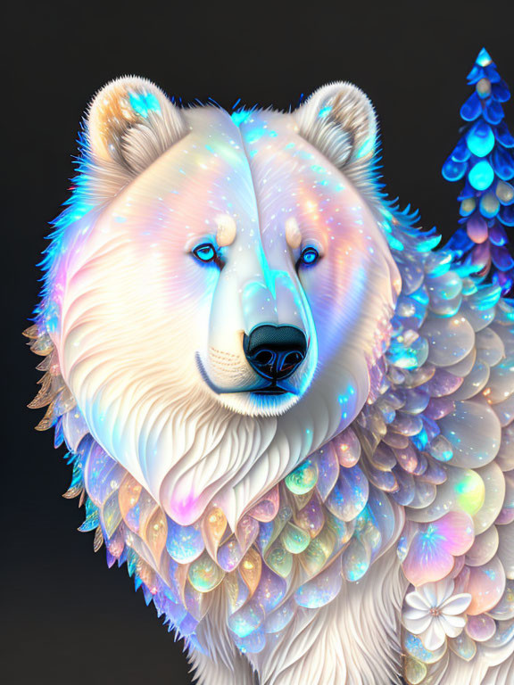 Iridescent Blue and Pink Bear with Layered Scales
