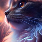 Regal cat digital illustration with blue eyes and ornate golden jewelry