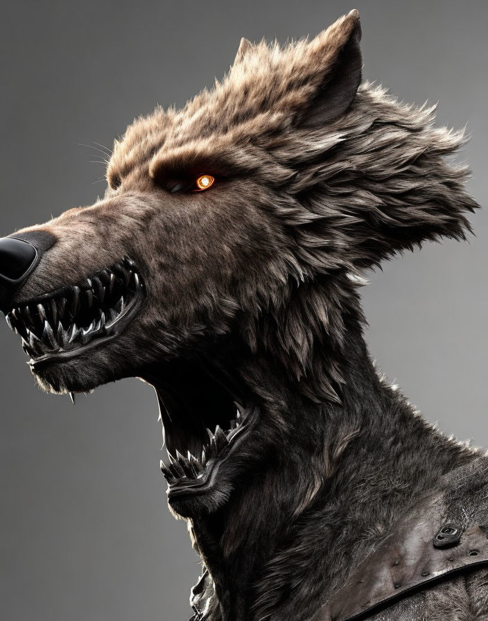 Detailed Close-Up of Snarling Werewolf with Glowing Red Eyes