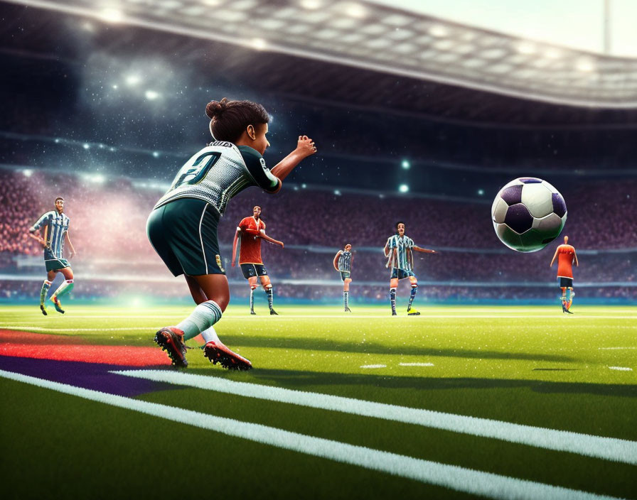 Female soccer player in action on digital artwork