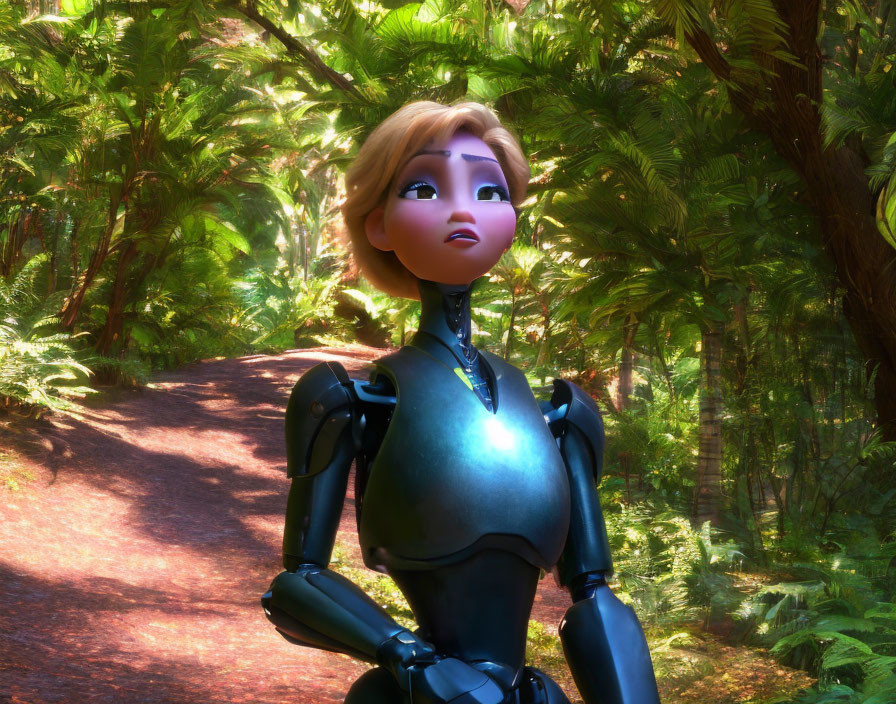 Blonde-Haired Animated Character in Black Armor in Lush Forest