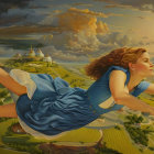 Two women in classical dresses with cloud-like hairdos in surreal modern reinterpretation
