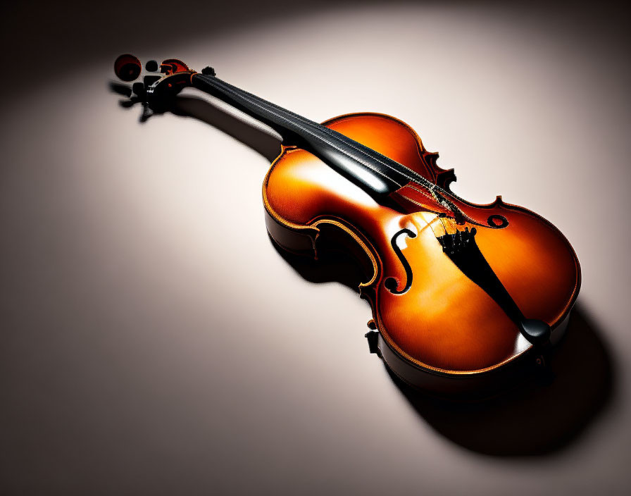 Violin and Bow Spotlighted on Dark Background