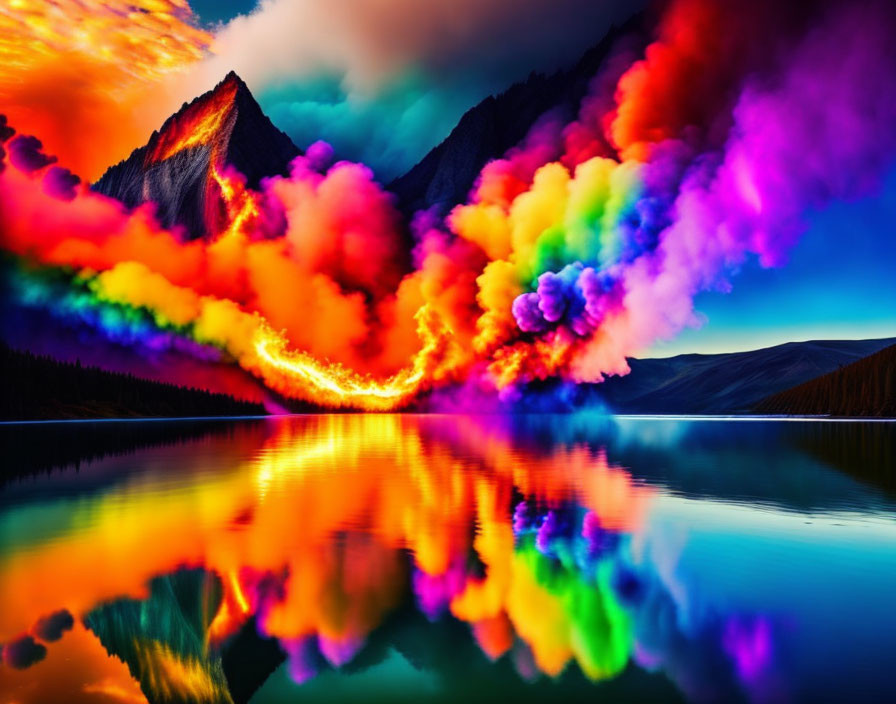 rainbow fire in the lake