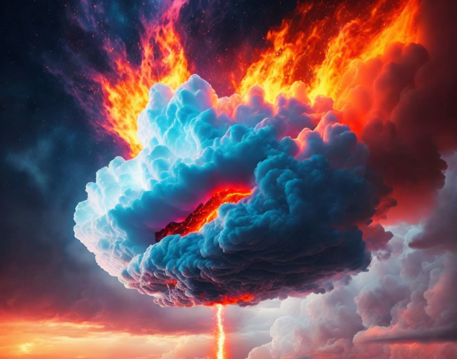 A cloud on fire and raining lava.