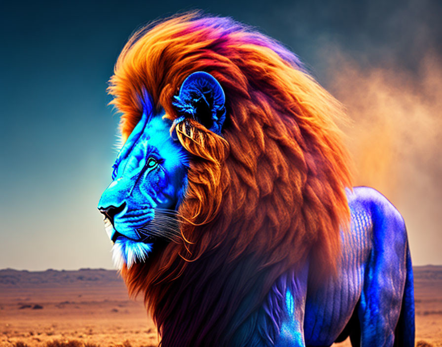 Blue lion with the fiery mane.