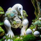 Intricate white creature in surreal flora landscape